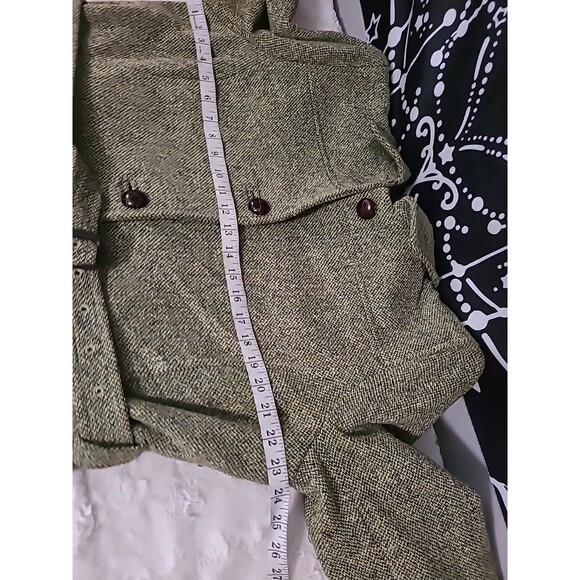LL Bean Peacoat Womens Large Green Wool Silk Belt Vintage Fall Winter Classic - Picture 9 of 10